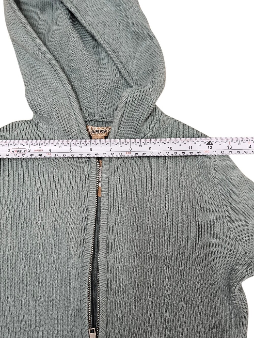 Harlow Cropped Ribbed Zip-Up Hoodie in Sage Green - Picture 7 of 7
